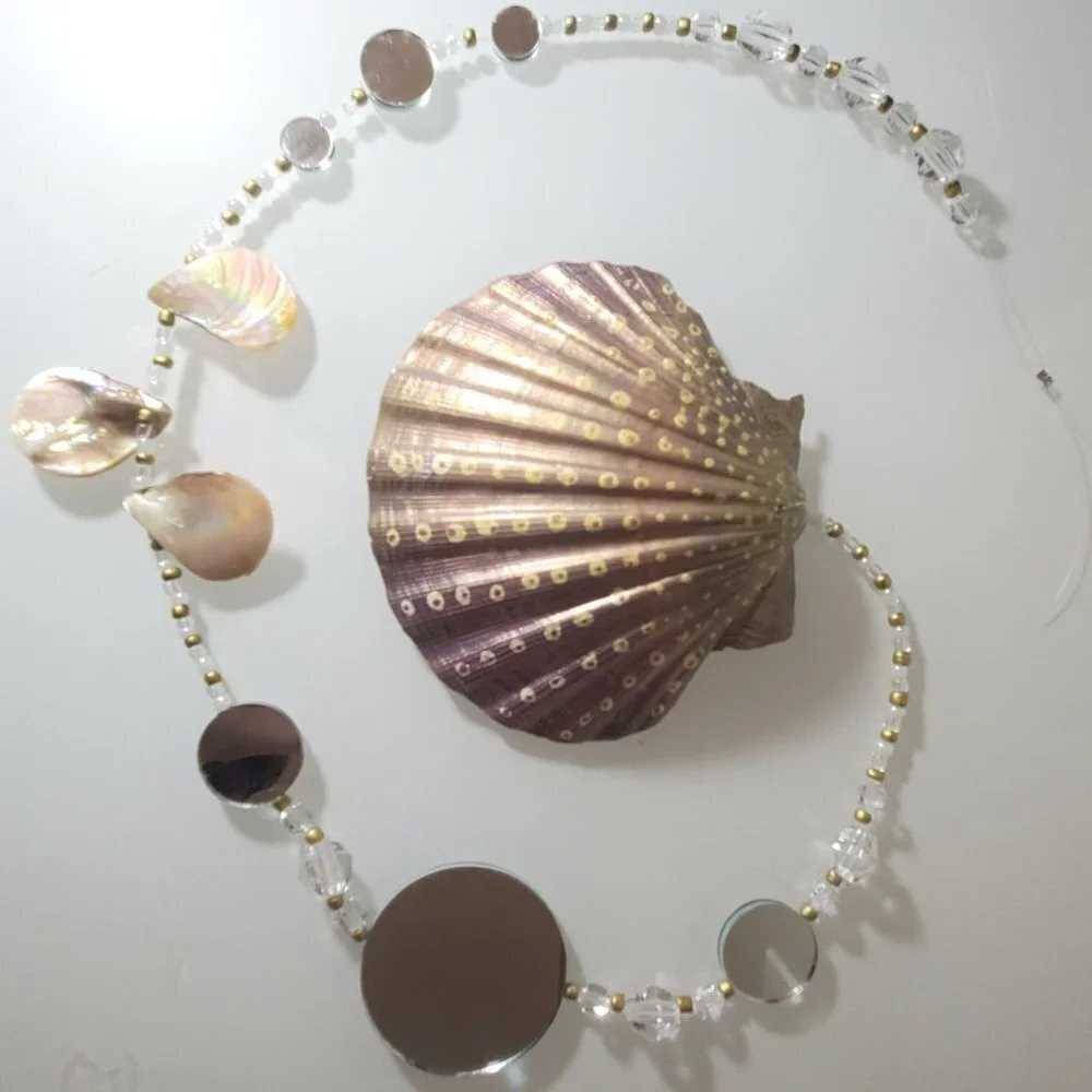 Suncatcher with Painted Seashell, Mirrors and Glass Seed Beads and Acrylic Beads